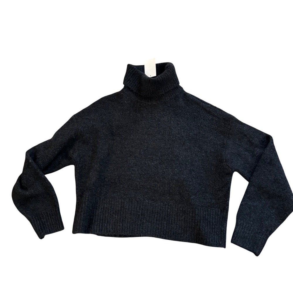 HM Womens Alpaca Wool Blend Turtleneck Sweater Dark Gray Boxy Knit Small NEW
